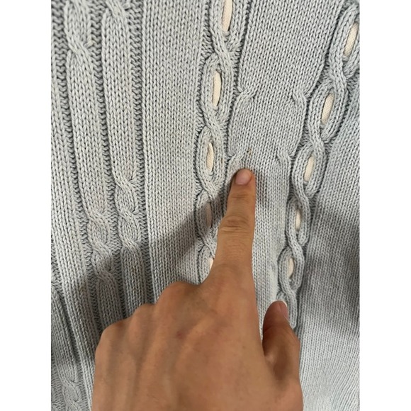 Blue Willi's Light Blue Cable Knit V-Neck Sweater Size M Cotton - Picture 3 of 8